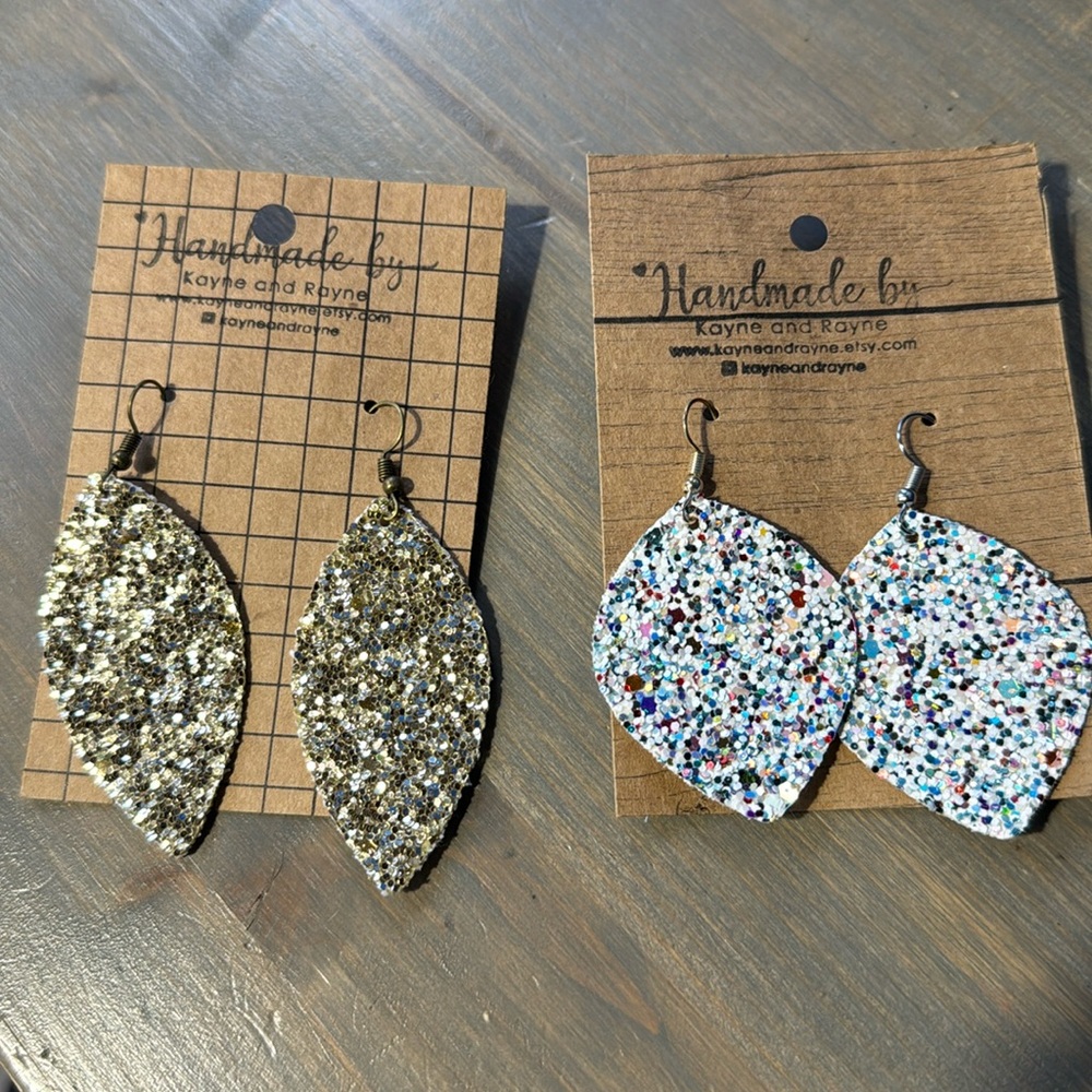 2 pair of glitter faux leather earring .  Handmade by me.